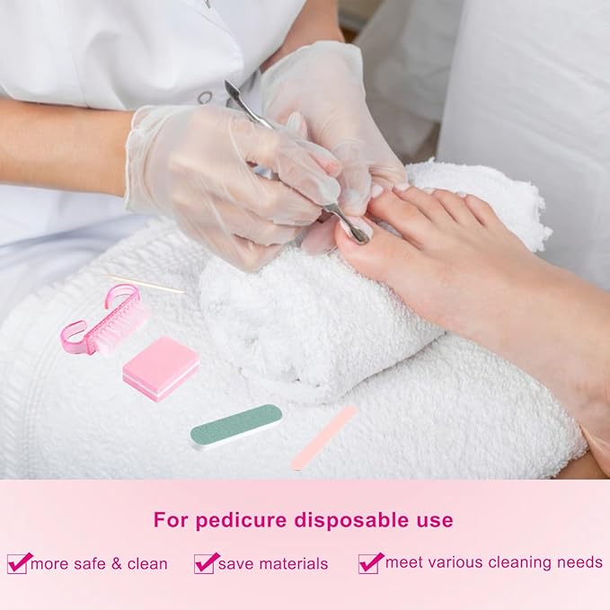 Fcozpjk Disposable Manicure Kit Basics 5PCS Nail Kit, Mini Nail Files Buffers Bulk Handle Grip Brush Orange Wood Stick Individually-Packed Pedicure Set for Fingernails Toenails Salon Supplies 5 Packs