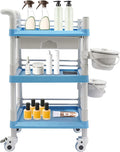 Salon Storage Cart, 3 Tier Rolling Beauty Organizer with 2 Garbage Baskets & 1 Drawer, 80kg/176.37lbs Capacity, Movable Storage Trolley for Beauty Salon SPA (Blue)