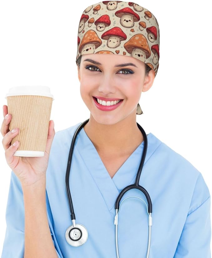 Alligator Ice Cream Working Cap, Scrub Cap with Sweatband, Adjustable Tie Back Hat Breathable Headgear for Women/Men
