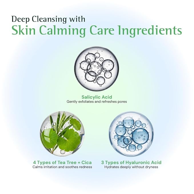 Tea Tree relief Foam Cleanser – Gentle Daily Face Wash for Acne-Prone & Sensitive Skin, Helps Soothe Redness and Hydrate, Formulated with Tea Tree and Cica, Korean Skin Care (5.07 fl oz)