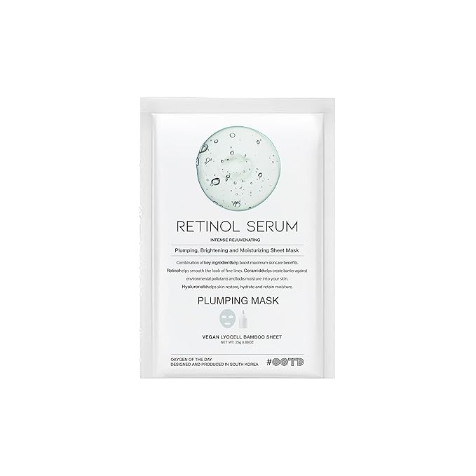 Rejuvenating Retinol Sheet Mask Korean Vegan Wrinkle Lifting, Plumping and Moisturizing Sheet Mask, Retinol, Ceramide, Hyaluronate 10EA