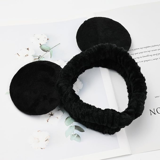 JIAHANG Mouse Ears Facial Spa Headbands, Coral Fleece Wash Face Hair Band, Velvet Shower Hair Band for Girls Women Make up Hair Accessories