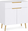 BarberPub Barber Station with Drawer & Cabinet, Beauty Salon White Storage Organizer with Concave Fluted Wall, Modern SPA Freestanding Equipment 3196 (White)