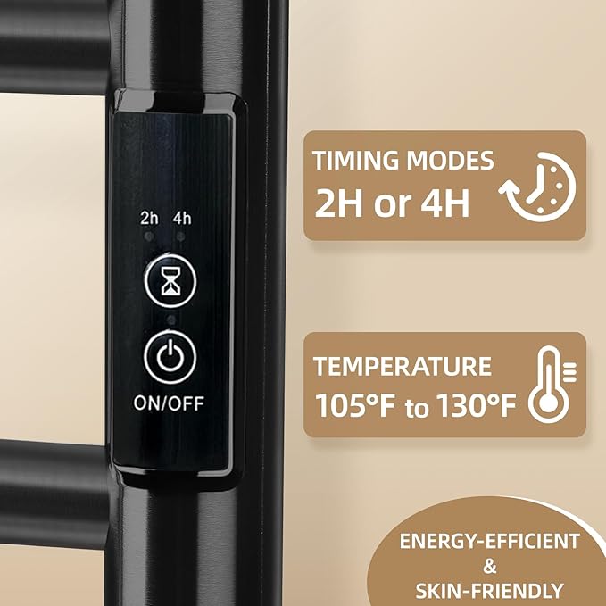 Towel Warmers for Bathroom, Electric Heated Towel Rack Wall Mounted, Hot Storage Rack with Built-in Timer, Stainless Steel, 8 Bars, Plug-in, Fast Heating, Black