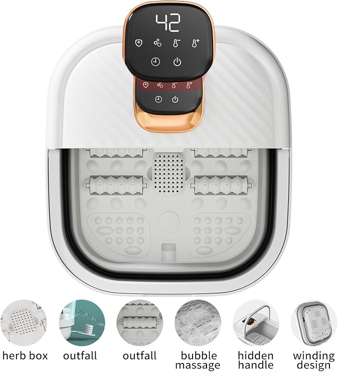 Collapsible Foot Spa with Heat, Foldable Foot Bath Massager with Temperature Control Touchscreen, Foot Massage Rollers, Pedicure Spa for Home, Office, Relaxation, Gift for Men & Women