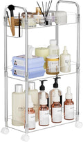 SPACEKEEPER 3 Tier Acrylic Storage Rolling Cart Clear Bathroom Cart Organizer, Transparency Laundry Room Organization Mobile Shelving Unit Multifunction Rolling Utility Cart for Office Living Room