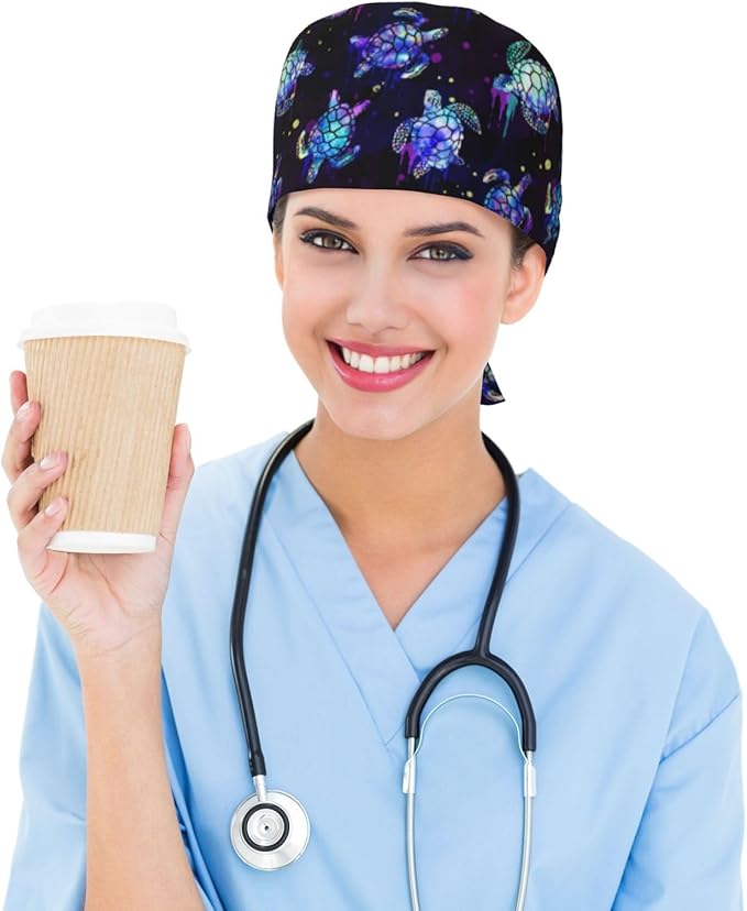 Adjustable Working Cap with Sweatband for Women Men, Moisture Wicking Nurse Surgical Caps for Chef Spa Fits Most Long Hair