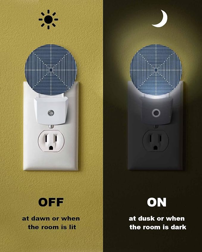 Night Lights Auto Sensor Navy Blue Aesthetic Night Light Lines Perspective Box Round Lamp Plug-in LED Nightlights Dusk to Dawn for Living Room Bedroom Bathroom Hallway Wall Decor