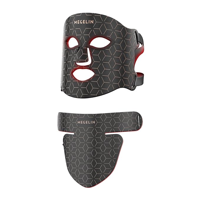 MEGELIN Led Red Light Therapy Face & Neck Mask, 7 Colors Led Light Therapy Facial Mask, Infrared Red Light Therapy Mask, Infrared Light Skin Rejuvenation(Black)