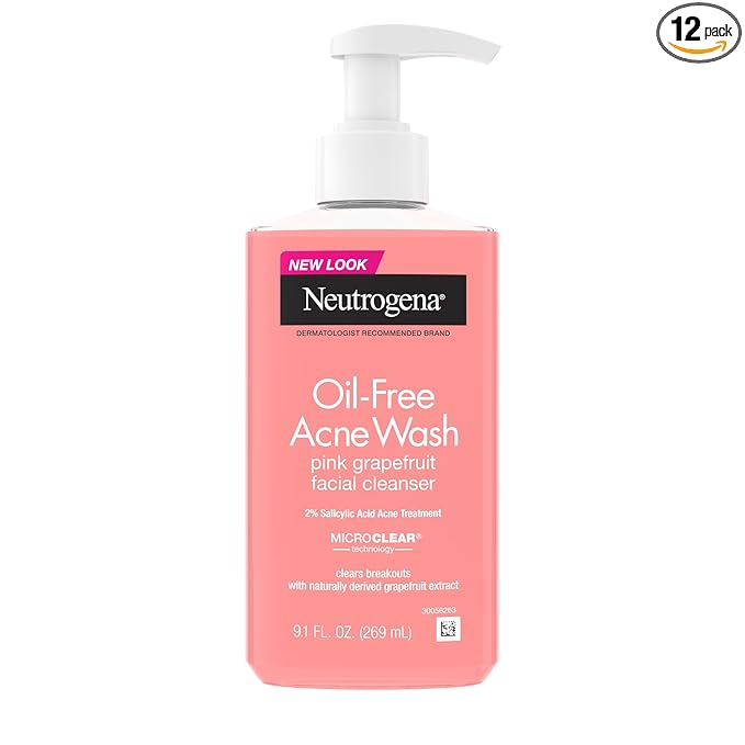 Neutrogena Oil-Free Acne Wash Pink Grapefruit Facial Cleanser - with Salicylic Acid for Clear Skin, Daily Face Wash for Oily & Acne-Prone Skin, Deep Cleansing Treatment, 9.1 fl. oz. Bottle