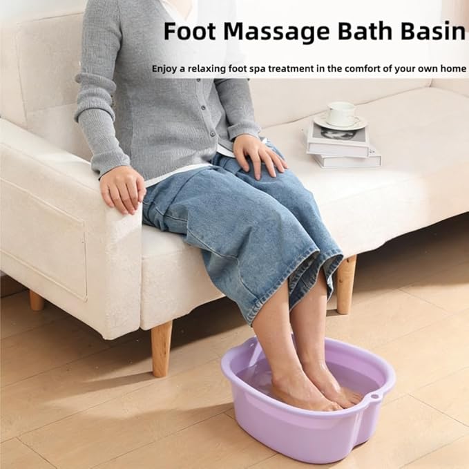 Ytterbium Foot Soaking Bath Basin, Large Massage Foot Soaking Tub, Plastic Home Spa Pedicure Bucket, Relaxation & Stress Relief, Suitable for Women & Men (Light Purple)