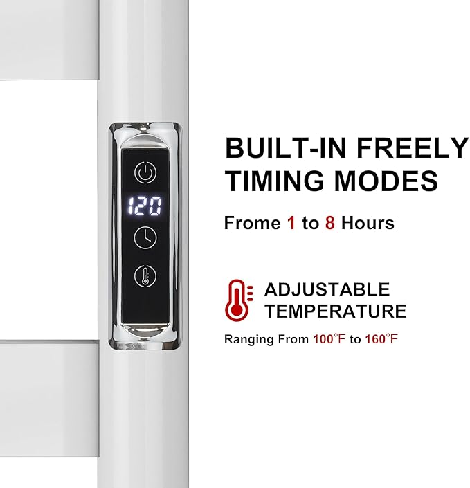 Heated Wall Mounted Electric Towel Warmer Rack,Timer & Temperature Control, 8 Bar Stainless Steel Towel Heater for Bathroom (White, 8 Bars)