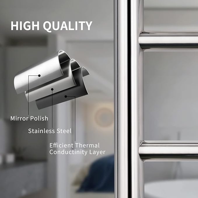 Freestanding Towel Warmer 6 Bars Plug-in Option 3 Working Modes Mirror Polished Stainless Steel 24”W 34”H