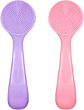 2 Pcs Face Scrubber Silicone Manual Facial Cleansing Brush Soft Facial Brushes Waterproof Exfoliating Brush Skin Friendly Face Cleaner Brushes for Blackheads Makeup Residues Removal (Pink + Purple)