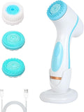 Facial Cleansing Brush, 3in1 Silicone Face Scrubber, Waterproof Facial Scrubber for Deep Cleansing, Rechargeable Face Exfoliation Brush with 2 Adjustable Speeds, Face Spin Brush for Women Men (Blue)