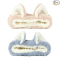 PERFECTSIGHT Kawaii Headband for Spa, Makeup, Washing Face, Party - 2 Pack Cute Hair Band for Shower Beauty Skincare, Soft Facial Headbands for Girls and Women (Blue+Coffee Ear)