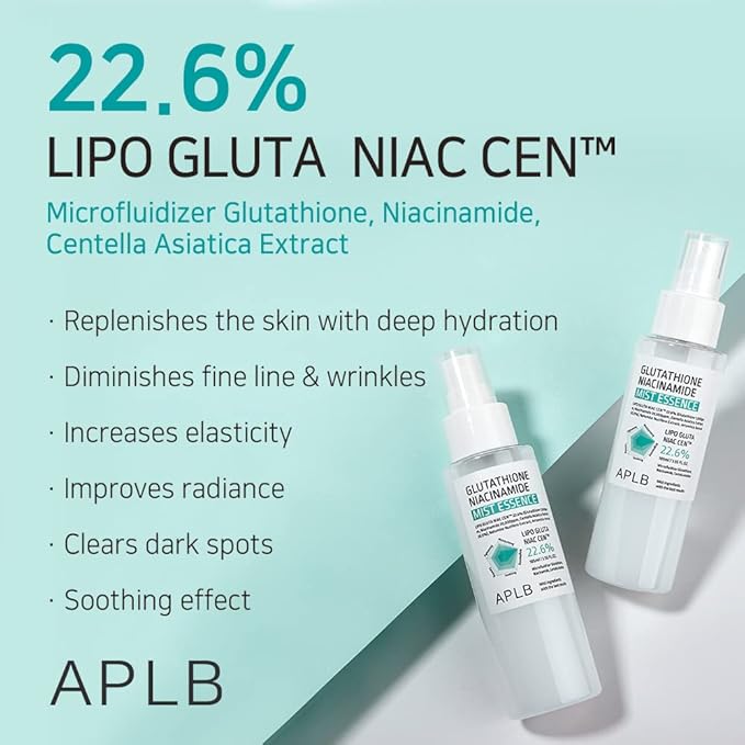 APLB Glutathione Niacinamide Mist Essence | LIPO GLUTA NIAC CEN™ 22.6% 3.55 FL.OZ/Korean Skincare, Replenishing moisture, Revitalize for gentle and improve skin texture through Niacinamide
