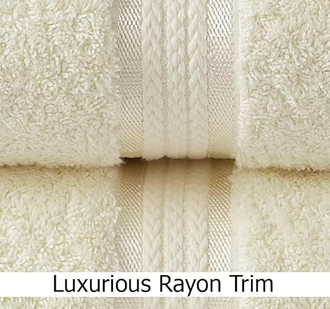 Cotton Craft Ultra Soft 12 Pack Wash Cloths 12x12 Ivory Weighs 2 Ounces Each - 100% Pure Ringspun Cotton - Luxurious Rayon Trim - Ideal for Everyday use - Easy Care Machine wash