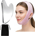 Stainless Steel Gua Sha Facial Tool & V Line Lifting Mask Set 2Pcs: Guasha Tool for Face Massage & Chin Strap for Sleeping, Skin Self Care Gifts for Women, Jawline Shaper, V Shaped Face Mask-Lilac