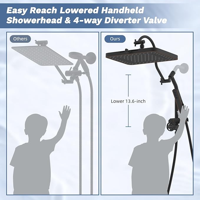 Hibbent 13'' cUPC Certified Shower Head Combo, High Pressure 5-spray Rainfall Showerhead, Stainless Steel 4 Sprays Handheld, All Metal 4-way Diverter Arm, 71'' Hose & Holder, Oil-Rubbed Bronze