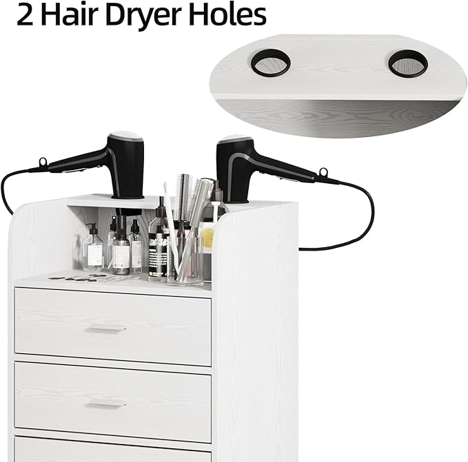 4ever2buy Salon Station for Hair Stylist, White Beauty Barber Station, Salon Trolley Cart with Wheels, Mobile Organizer for Salon, Spa, Barbershop, Nail & Beauty Tools, White