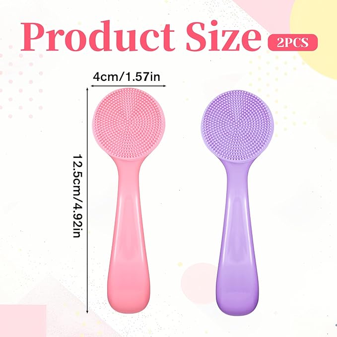 2 Pcs Face Scrubber Silicone Manual Facial Cleansing Brush Soft Facial Brushes Waterproof Exfoliating Brush Skin Friendly Face Cleaner Brushes for Blackheads Makeup Residues Removal (Pink + Purple)