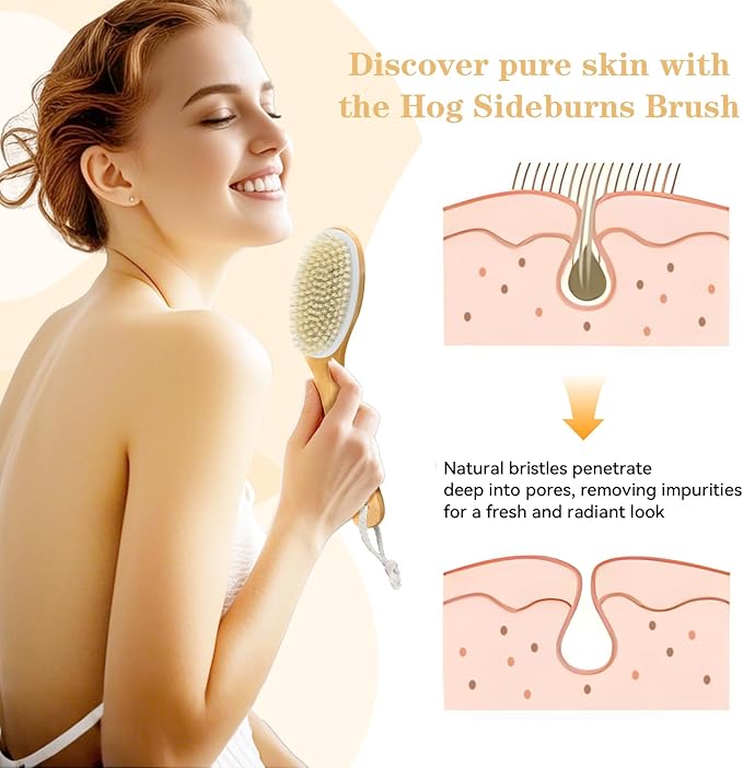 6 Pack Dry Brushing Body Brush, Soft Natural Bristle Exfoliating Dry Brush with Contoured Wooden Handle for Lymphatic Drainage Cleaning Body Skin Care