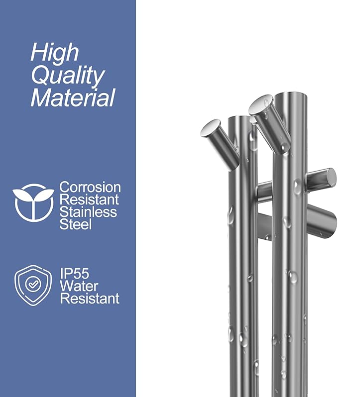 Heated Towel Rack, Towel Warmer with Timer, Wall Mounted hot Towel Warmer Rack for Bathroom, Hardwired or Plug-in Models Vertical Towel Heater, 2 Vertical Rack Round Design (Silver)