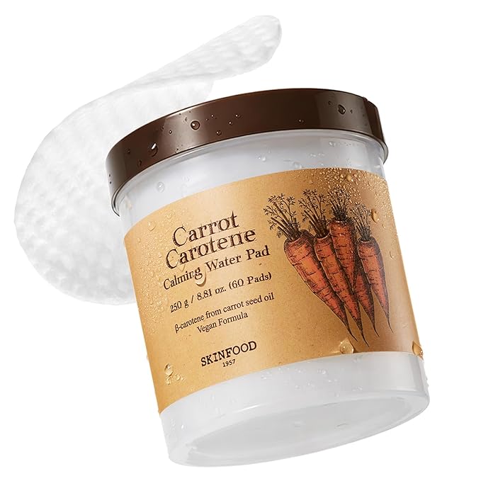 SKINFOOD Carrot Toner Pads, Instant Cooling & Redness Relief, After Sun Care for Heat-Stressed Skin, Quick Calming Hydrating Cotton Facial Pads, Korean Skincare (60CT)