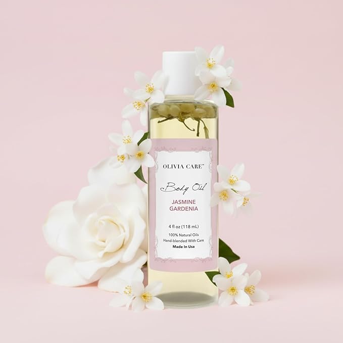 Olivia Care Jasmine Gardenia Body Oil Vegan & Natural Oil For Women | Hydrating & Moisturizing After Bath Oil - with VITAMIN E, K & Omega Fatty Acids Reduce Dry Skin - 4 OZ