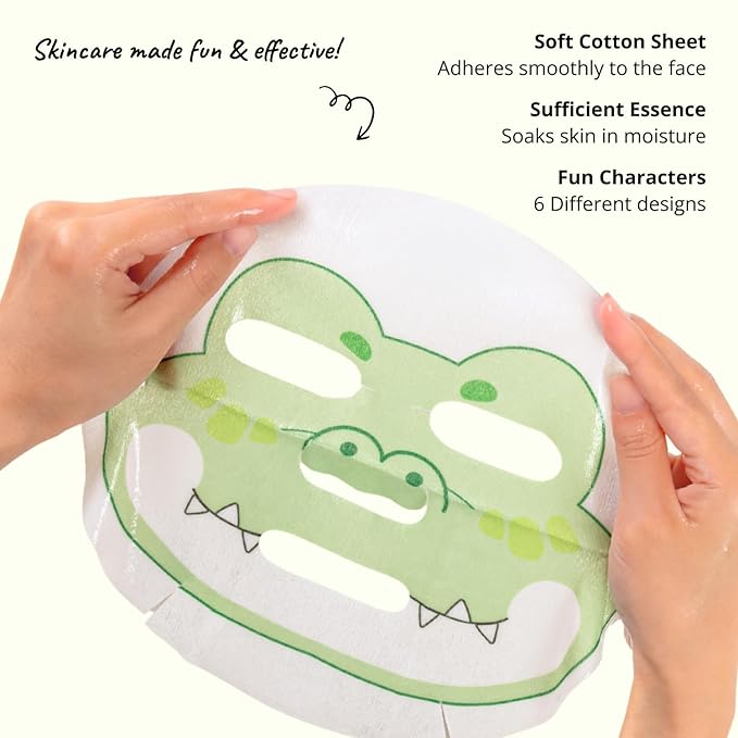 Epielle Character Face Mask Wild Kingdom 12 Pack, Fun & Effective Korean Skin Care, Spa Party Favors, Mothers Day Gifts, Birthday Gifts for Women, Self Care Gifts
