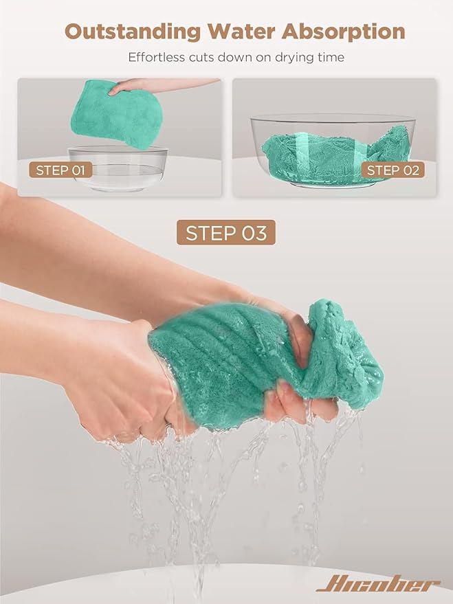 Hicober Microfiber Hair Towel, Hair Turbans for Wet Hair, Drying Hair Wrap Towels for Curly Hair Women Anti Frizz, 3 Packs (Green,Purple,Grey)