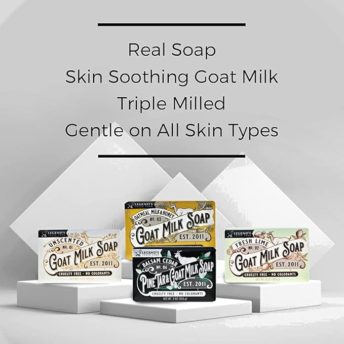 Legend's Creek Farm Goat Milk Soap - Triple Milled Moisturizing Bar for Hands and Body - 9 Oz Creamy Lather, Nourishing, Natural Soap for Sensitive Skin (Balsam Cedar & Pine Tar, Pack of 4)