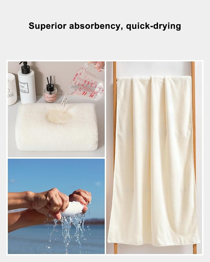 sakano 4-Piece Bath Towel Set,Quick-Dry Absorbent Lint Free & Launder Soft Coral Velvet Microfiber Towels for Bathing, Fitness, Spa, and Guest Use -White, 28 x 55 inches