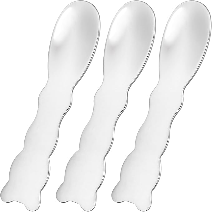 Pndeyo 3pcs Mini Stainless Steel Makeup Spatula, Reusable Cosmetic Cream Spatulas Spoon, Skincare Scoop Applicator Facial Massage Beauty Tools for Mixing and Sampling Face Eye Cream- Silver