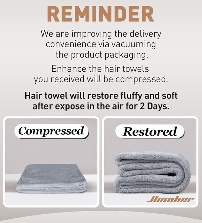 Hicober Microfiber Hair Towel, 3 Packs Hair Turbans for Wet Hair, Drying Hair Wrap Towels for Curly Hair Women Anti Frizz (Grey,Blue,Grey)