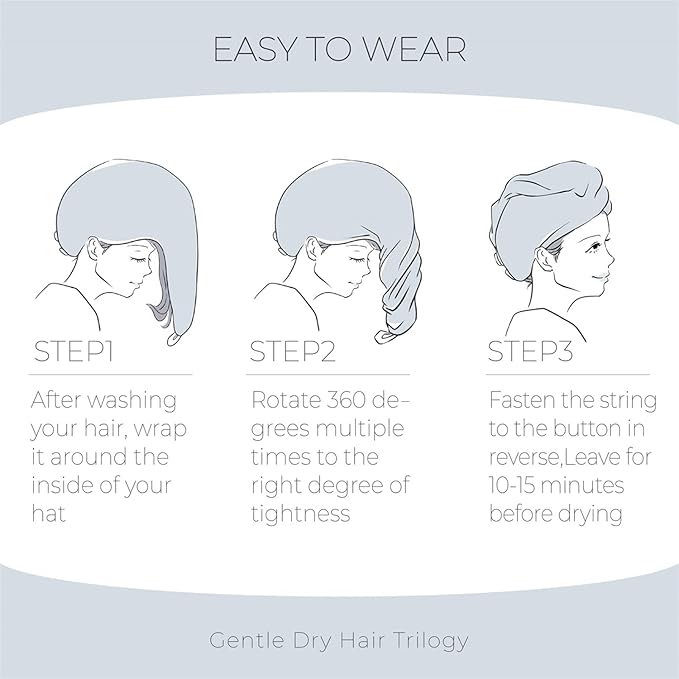MaopaoBeauty Hair Towel Terry Cloth Absorbent Dry Anti Frizz Twist Plopping Curly Shower for Women Wet Hair 1Pack Grey Waffle Long Hair Head Wraps Quick Dry Hair Drying Towels Button