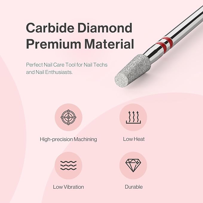 MelodySusie 3mm Short Tapered Barrel Cuticle Clean Nail Drill Bit 3/32'', Professional Safety Carbide Diamond Under Nail Cleaner for Cuticle Dead Skin Nail Prepare, Beginners Bits, Series Bit-S, Fine