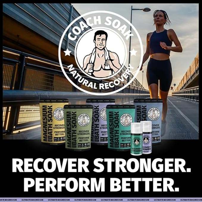 Coach Soak Recovery Bath Soak - Alternative to Epsom Salt Bath Soak - Fast-Absorbing Pure Magnesium Flakes & Dead Sea Salt with 21 Minerals, Bath Salts & Essential Oils - 9 lb, Calming Lavender