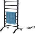 MyGift Hotel Series Matte Black Carbon Steel Towel Warmer Rack with 8 Heating Bars and LED Temperature Timer Control, Freestanding or Wall Mounted Electric Bath Towel Warming Holder