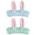 musejoy 2 Pcs Headband Bunny Ears Headband Cute Spa Headbands for Washing Face Skincare Makeup Headbands for Women Girls Trendy Stuff Present Soft Coral Fleece Hair Accessories(Blue+Green)