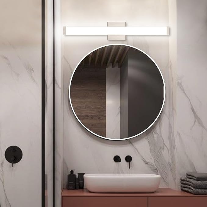 Bathroom Vanity Light Brushed Nickel Square LED 24 inch 14W 4000K Natural White Light Wall Bar Lighting Fixtures Over Mirror (Brushed Nickel, 24 inch 5CCTDimmable)