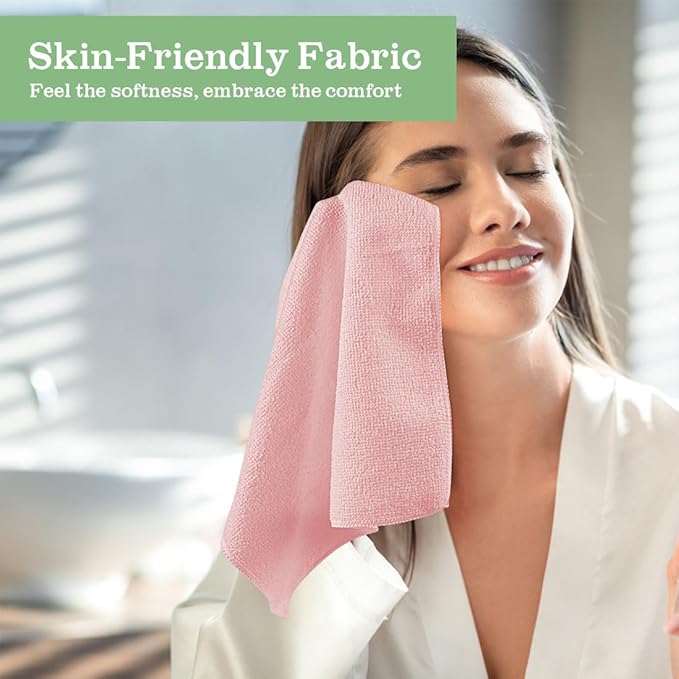 UNIMADE Washcloths Bulk - 10 Pack - Face Towels (12" x 12"), Highly Soft Wash Cloths and Hand Towels, Fast Drying Multi-Purpose Microfiber Cleansing Cloths for Bathroom, Hotel, Spa, and Salon - Pink