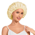 Shower Cap for Women Waterproof Reusable, Large Shower Cap Non-Slip with Elastic Band, Washable Bath Hair Hat for Long Hair, Braids (Light Yellow)
