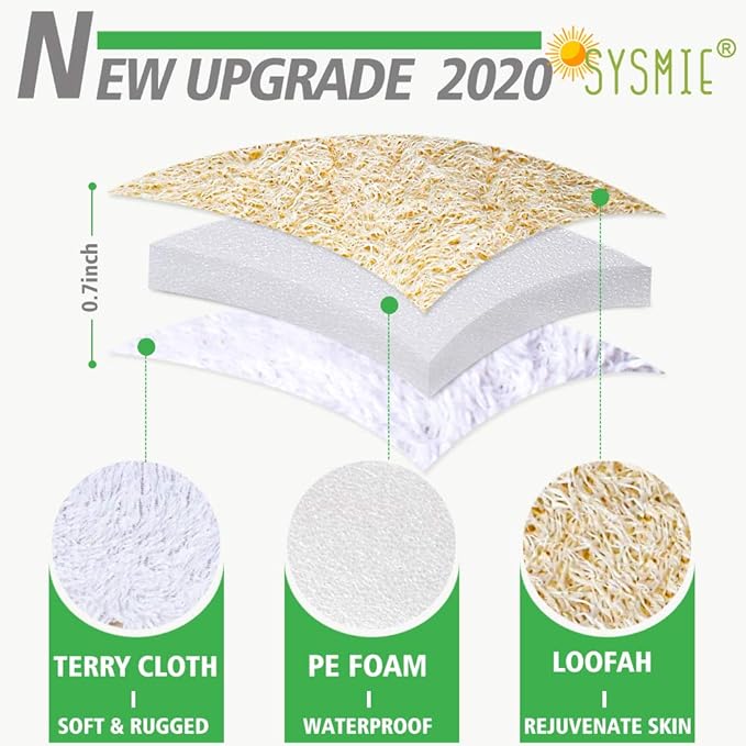 3 Packs Exfoliating Loofah Sponge Pads,Large 5”x 7”-100% Natural Luffa and Terry Cloth Materials,Premium Loofa Sponge Scrubber Body Glove Close Skin for Men and Women,Perfect for Bath Spa and Shower