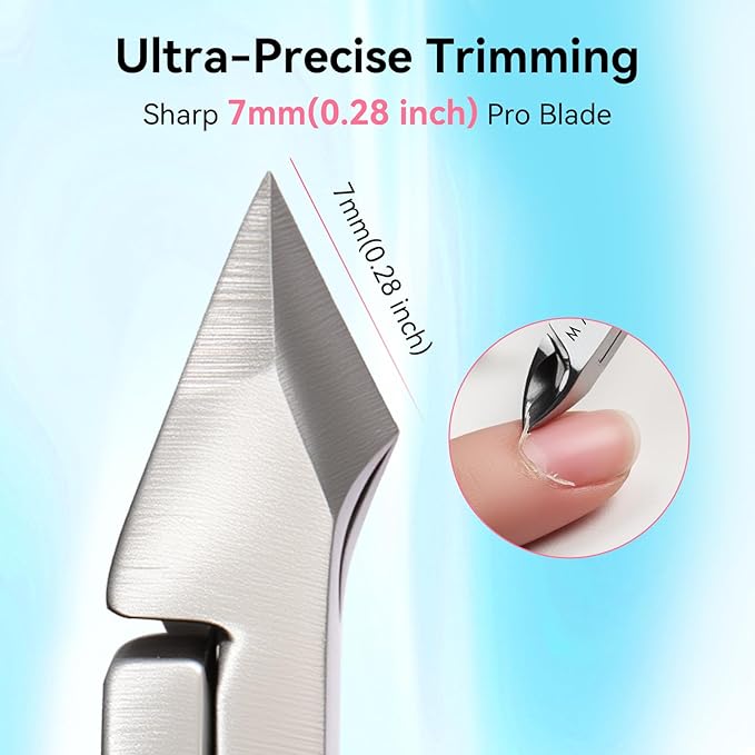 Makartt Cuticle Trimmer with Cuticle Pusher - Stainless Steel Cuticles Nipper with Dual Spring, Ergonomic Handle, 7mm Blade & Dual-Ended Pusher for Nail Care & Gel Removal, Pink