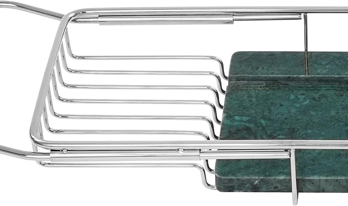 Stainless Steel Bathtub Tray, Expandable Marble Bath Tray for Tub, 44.09 lbs Capacity Bath Caddy for Bathtub Bathroom Accessories for Home Spa (Silver + Green)