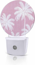 Night Lights Auto Sensor Tropical Palm Trees Night Light Peach Pink Linen Coastal Round Lamp Plug-in LED Nightlights Dusk to Dawn for Living Room Bedroom Bathroom Hallway Wall Decor