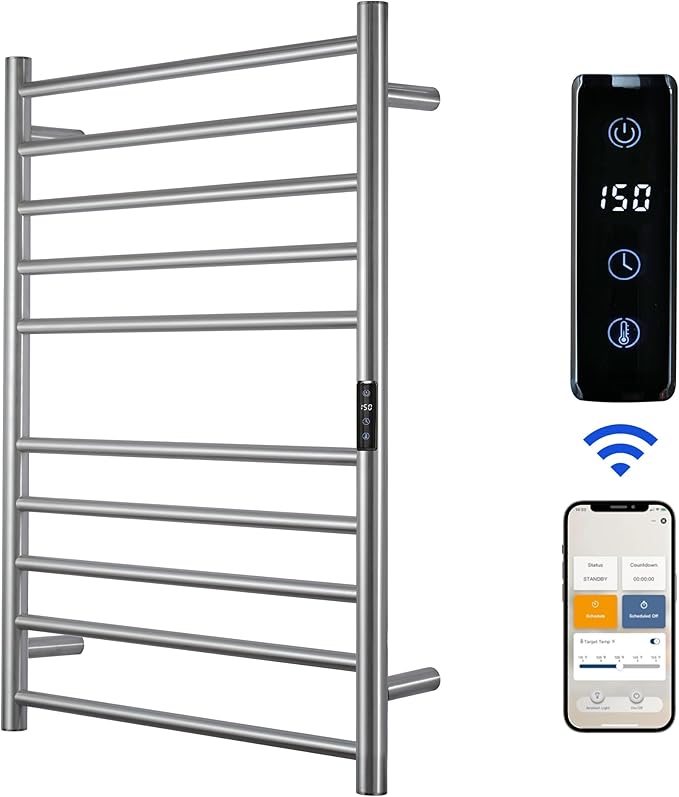 Electric Towel Rack with Voice Control for Alexa & Google Home,TUYA-Wall-Mounted Bathroom Heating Towel Warmer,Stainless Steel Material,31.5x20.08x4.41in,Plug-in,Brushed,10 Bars
