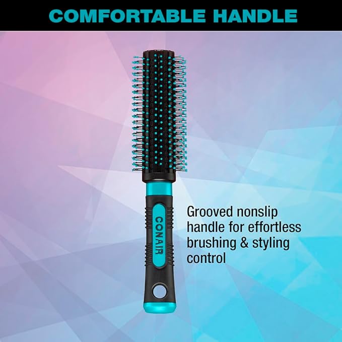 Conair Grip & Style Round Brush, Nylon Bristle Hair Brush for Blowout Styling, Ideal for Coarse, Curly, Wavy Hair, Color May Vary